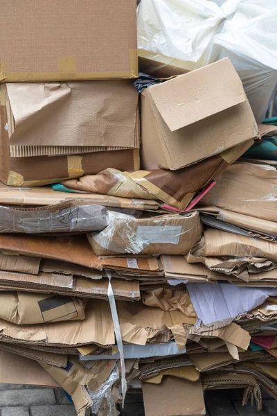 Gran Pila Cajas Cartón Material Para Reciclar — Foto de Stock