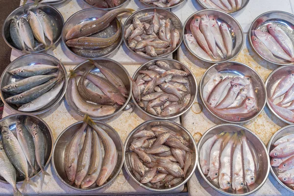 Fresh Fish Trays Street Market Hong Kong — Stock Photo, Image