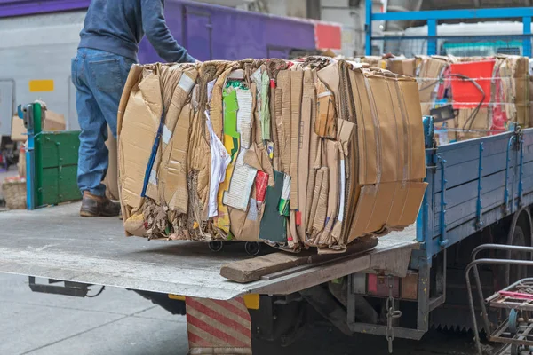 Lepenkové Krabice Recyklace Materiálu Balíku Truck — Stock fotografie