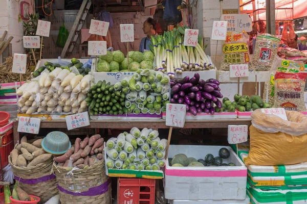 Kowloon Hong Kong Aprile 2017 Varietà Verdure Fresche Mercato Agricolo — Foto Stock