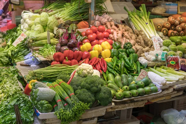 Friss Zöldségek Gazdálkodók Piaci Bódé Hong Kong — Stock Fotó