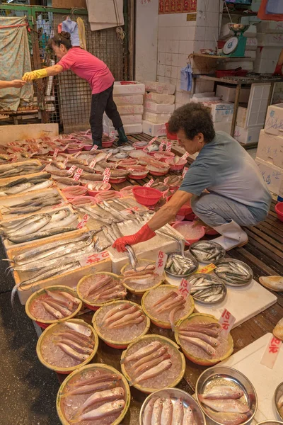 Kowloon Hong Kong Avril 2017 Poisson Sur Des Plateaux Glace — Photo