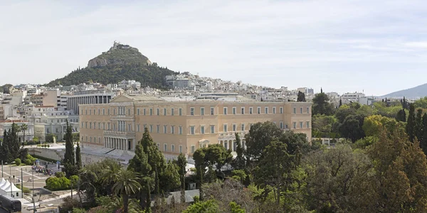 Hellenic Parliament Government Building Athens Greece Mount Lycabettus — Stock Photo, Image