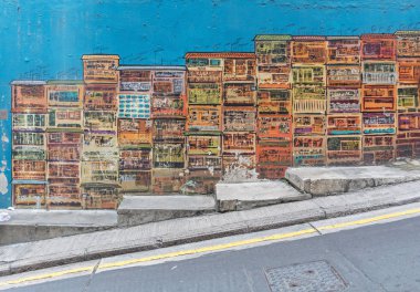 Merkez, Hong Kong - 22 Nisan 2017: Grafiti sanatının Gutzlaff Caddesi'ndeki Soho, merkezi Hong Kong.