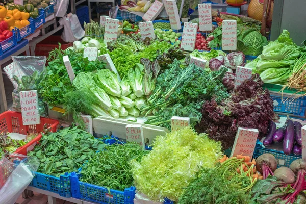 各种沙拉和蔬菜的大选择商店 — 图库照片