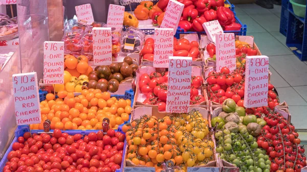 Stort Urval Olika Tomater Tomat Shop — Stockfoto