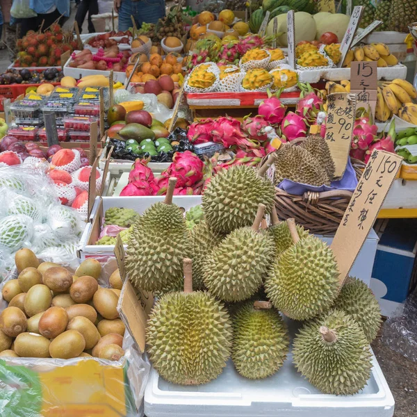 Durian Otras Frutas Tropicales Puesto Mercado —  Fotos de Stock