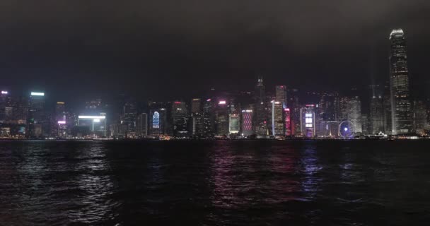 Luci Hong Kong Notte Sopra Victoria Harbour — Video Stock