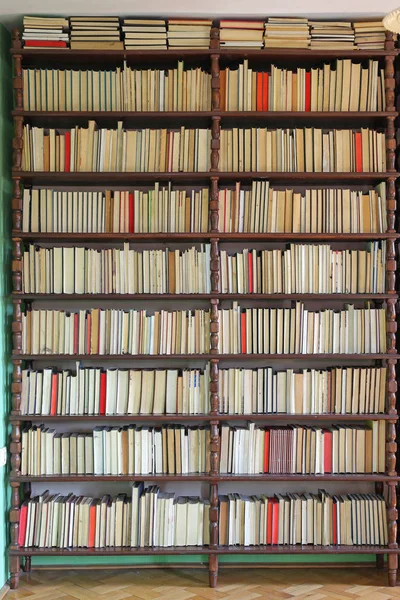 Books Big Wooden Bookshelf Home Library — Stock Photo, Image