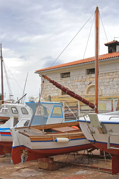 Restauración Barcos Madera Vintage Muelle Seco —  Fotos de Stock