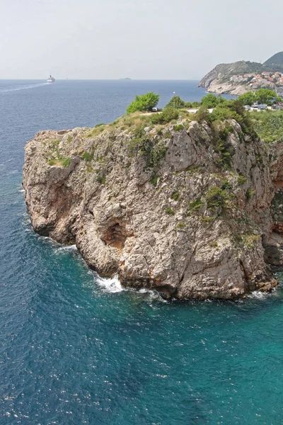 Rocher Pierre Brute Sur Côte Mer Adriatique Dubrovnik — Photo