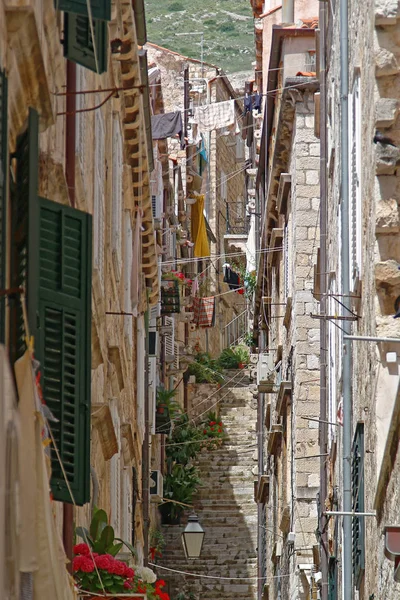 Estrecha Empinada Calle Escalera Casco Antiguo Dubrovnik —  Fotos de Stock