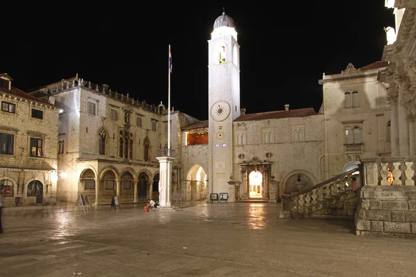 Дубровник Хорватія Червня 2010 Stradun Баштою Вночі Історичному Містечку Списку — стокове фото