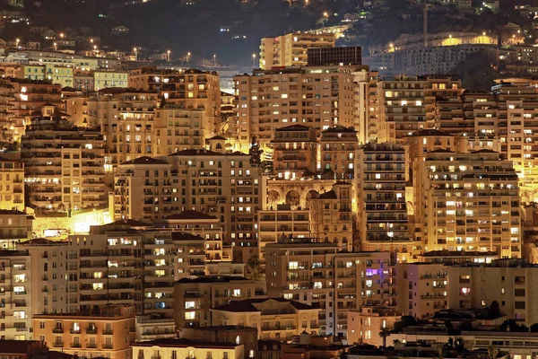 Arranha Céus Residenciais Moneghetti Distrito Mônaco Noite — Fotografia de Stock