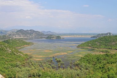 İşkodra Gölü, Karadağ - 20 Nisan 2011: Doğal peyzaj ve Milli Parkı Skadarsko Jezero, Karadağ.