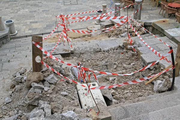 Reconstruction Repairs Old Town Stairs Construction Site — Stock Photo, Image
