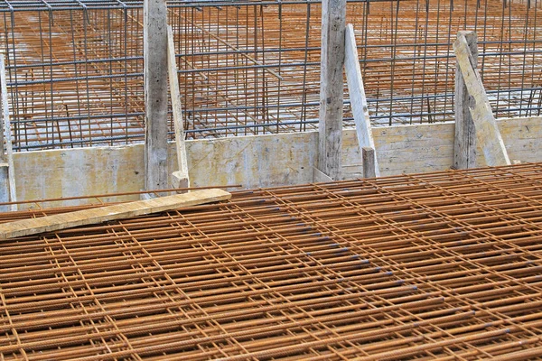 Reinforcement Rebar Steel Net Structure Building Construction Site — Stock Photo, Image