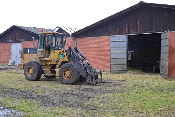 Big Forklift Loader Front Stables Farm — Stock Photo, Image