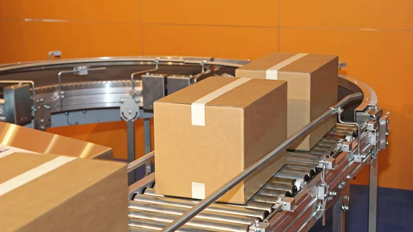 Correas Transportadoras Rodillos Para Cajas Transferencia Fábrica —  Fotos de Stock