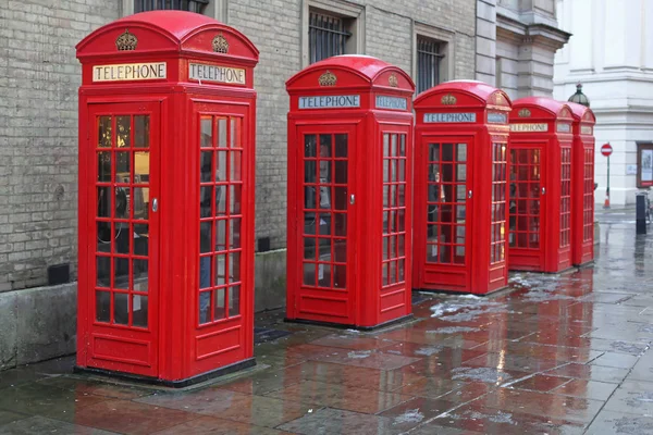 Five Red Telephone Booths West End London — Stock Photo, Image