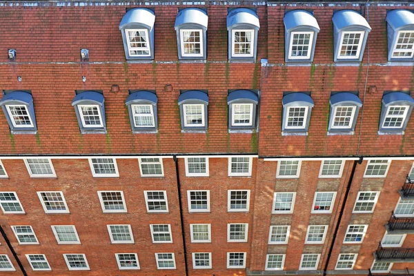 High Angle View Red Brick Building White Windows — Stock Photo, Image