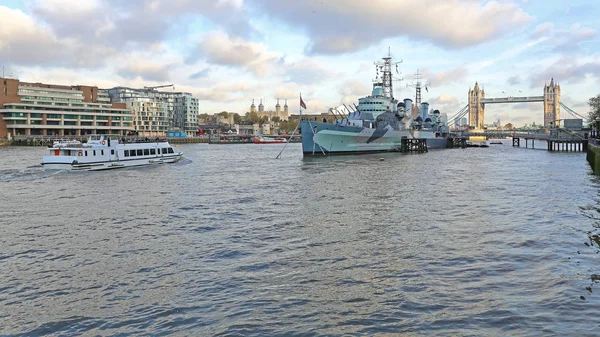 Hms Belfast Kraliyet Deniz Kuvvetleri Savaş Gemisi Londra Thames Nehri — Stok fotoğraf