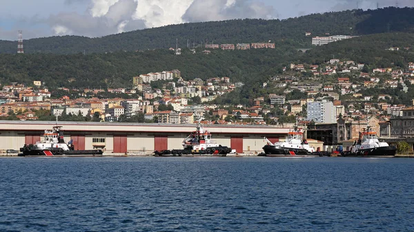 Négy Vontatóhajók Kikötőváros Trieszt Olaszország — Stock Fotó