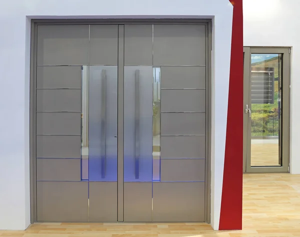 Moderne Geschlossene Graue Doppeltür Mit Glas — Stockfoto