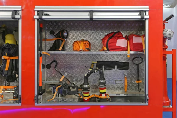 Tools Equipment Fire Engine Truck Cabinets — Stock Photo, Image