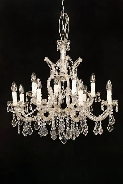 Classic Crystal Chandelier Isolated Black Background — Stock Photo, Image