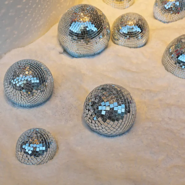 Disco Balls Mirror Reflection Snow — Stock Photo, Image