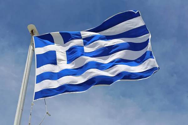 Greece Flag Flying Wind Blue Sky — Stock Photo, Image