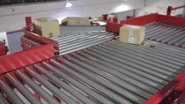 Paquetes Cajas Transportador Almacén Distribución — Vídeos de Stock