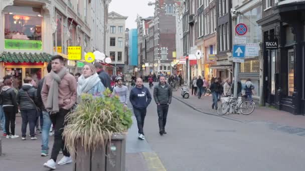 Amsterdam Nederländerna Maj 2018 Skara Cyklister Och Turister Framför Coffeeshop — Stockvideo