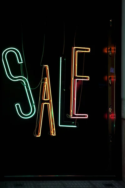 Neon Lights Sale Sign Shop Window — Stock Photo, Image
