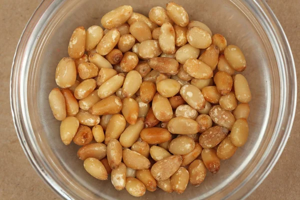 Organic Pine Nuts Glass Bowl — Stock Photo, Image