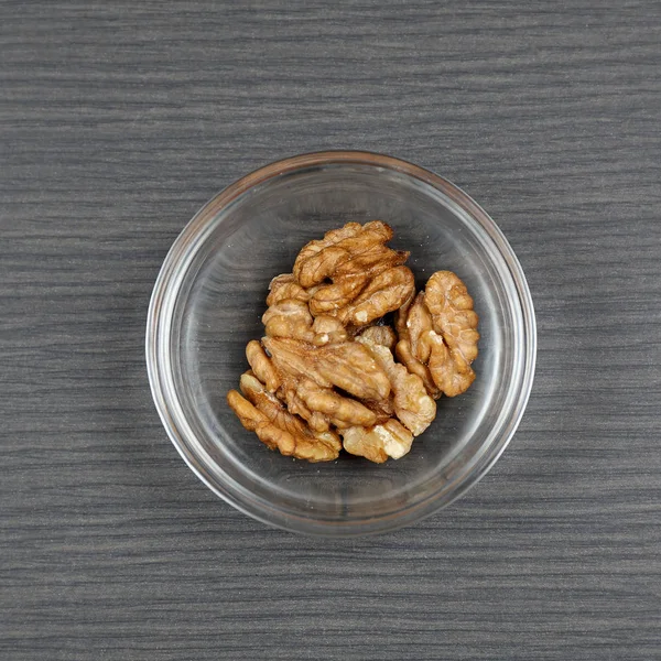Organic Walnuts Glass Bowl Table — Stock Photo, Image