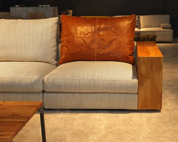 Big Brown Leather Pillow Retro Sofa — Stock Photo, Image