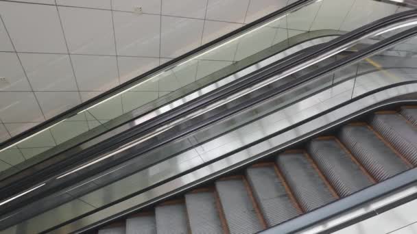 Long Escalators Underground Metro Station — Stock Video