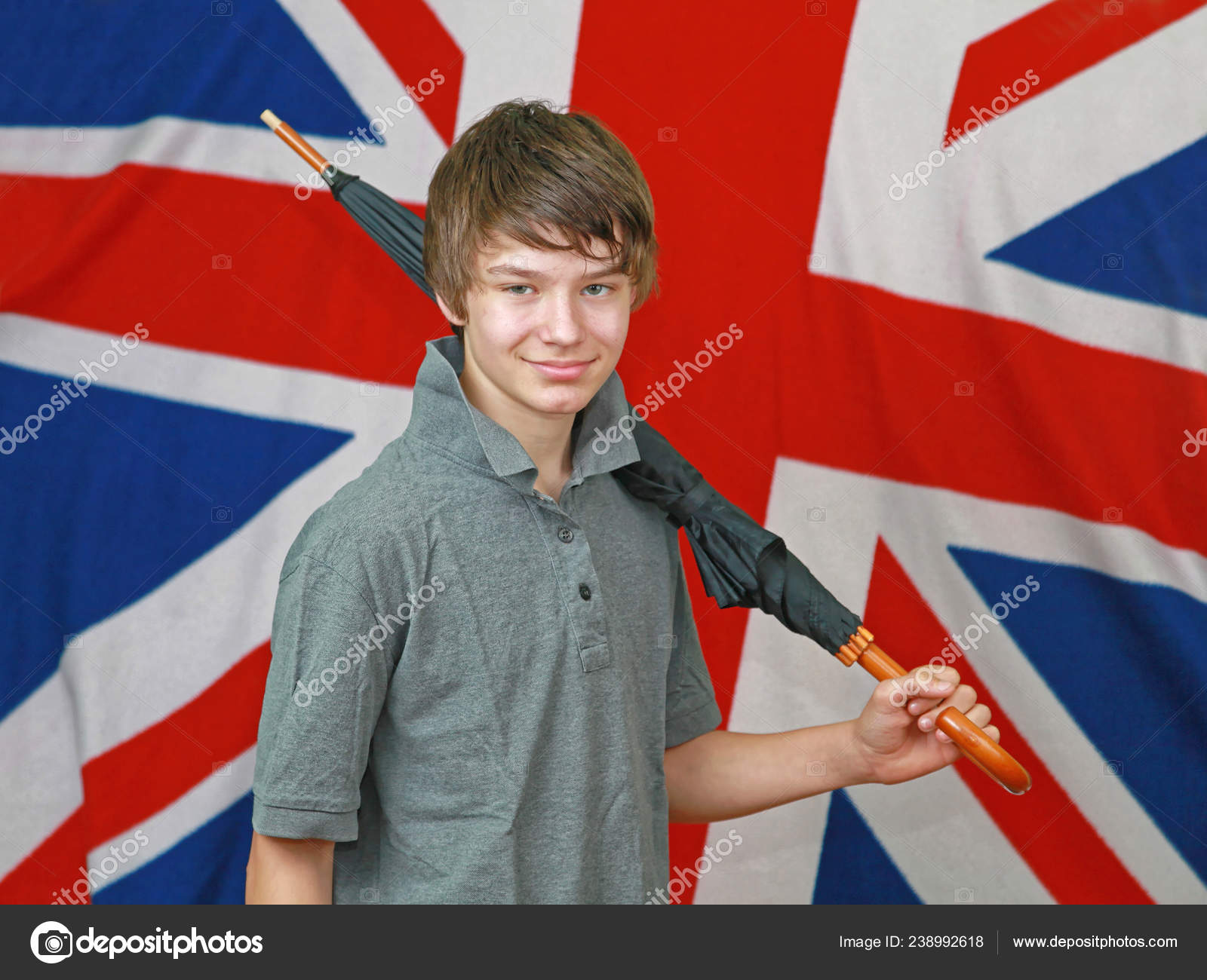 Young British Boy Umbrella Front Union Jack Flag Stock Photo by ©Baloncici  238992618