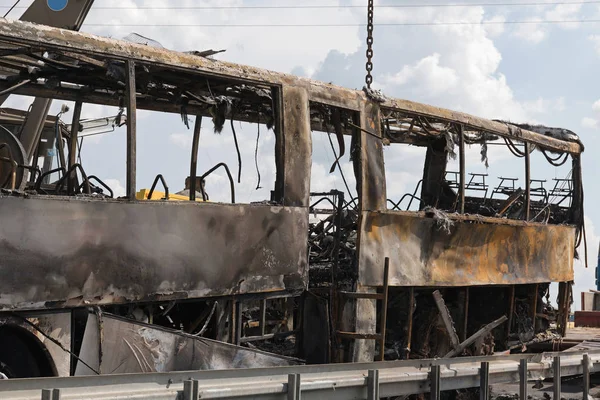 Autobus Veicolo Bruciato Autostrada Incidente — Foto Stock