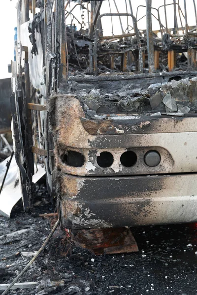 Otoyol Kazasında Yanmış Koç Otobüs Aracı — Stok fotoğraf