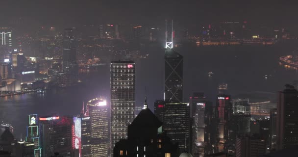 Hong Kong Kiina Toukokuu 2017 Pilvenpiirtäjät Kaupunkimaisema Yöllä Victoria Peakista — kuvapankkivideo
