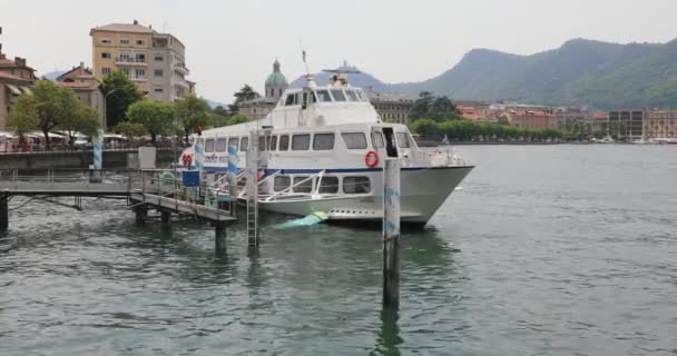 Lugano Švýcarsko Června 2019 Křídlová Loď Ukotvená Jezera Luganu Švýcarsko — Stock video