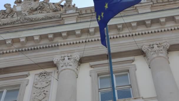 欧洲国旗在建筑在里雅斯特意大利Eu — 图库视频影像