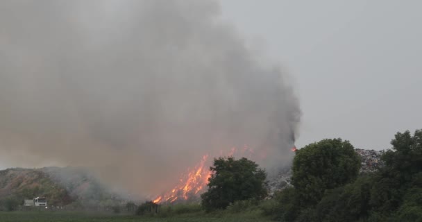 シマノフチ セルビア 2018 不法投棄サイトゴミ火災埋立地 シマノフチ近く セルビア — ストック動画