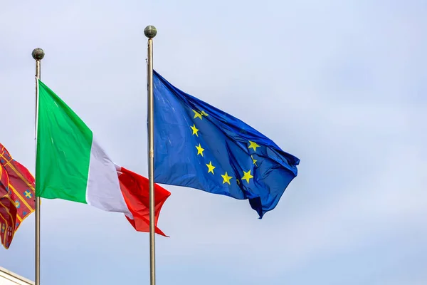 European Union Italian Flags Together — Stock Photo, Image