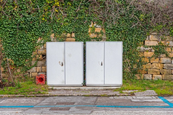 Two Electric Power Control Boxes Street — Stock Photo, Image