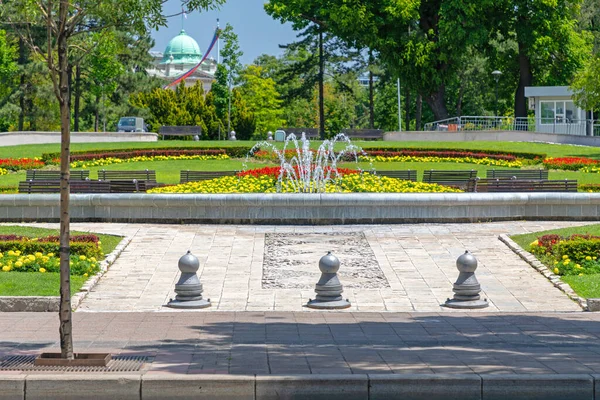 Fontanna Parku Belgrad Serbia Słoneczny Dzień Letni — Zdjęcie stockowe