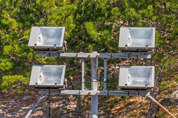 Four Big Light Bulb Outdoor Reflectors Equipment — Stock Photo, Image